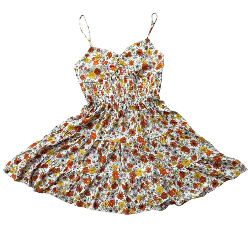 Cupshe Garden of Gaia Floral Orange Smocked Sundress
